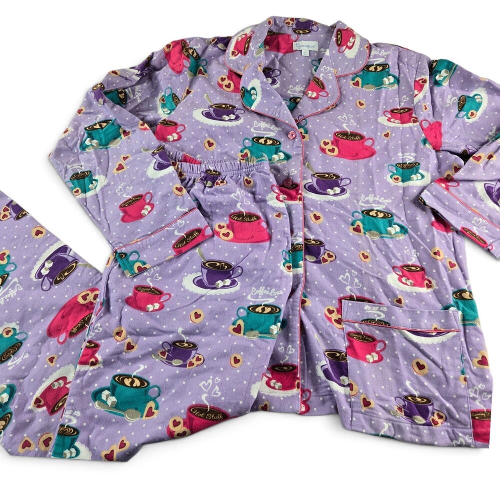 Pajamagram Cotton Flannel Pajama Set Large Coffee Cocoa Purple Holiday Sleepwear